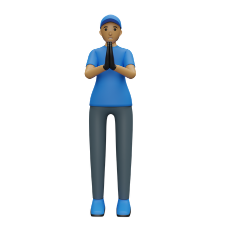 Deliveryman with folded hands  3D Illustration