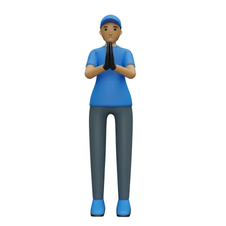 Deliveryman with folded hands  3D Illustration