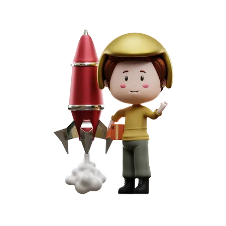 Deliveryman with rocket  3D Illustration