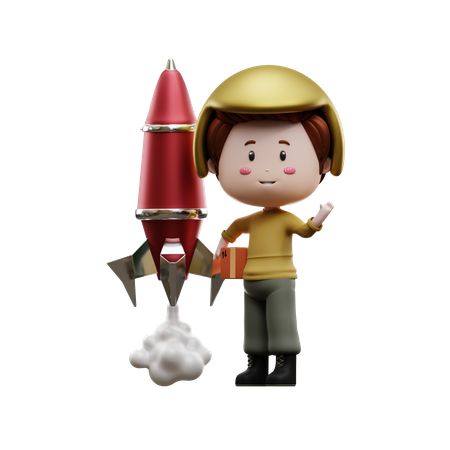 Deliveryman with rocket  3D Illustration