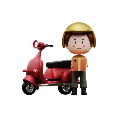Deliveryman with scooter  3D Illustration