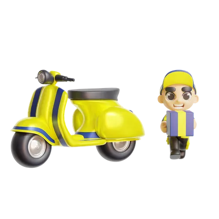 Deliveryman With Scooter  3D Illustration