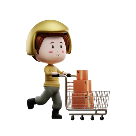 Deliveryman with shopping cart  3D Illustration