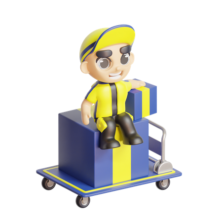 Deliveryman With Trolley  3D Illustration
