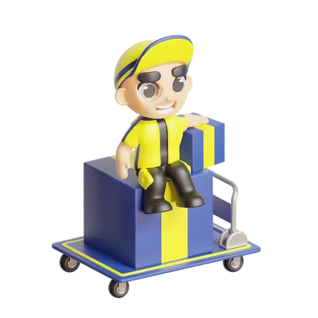 Deliveryman With Trolley  3D Illustration