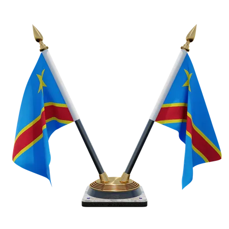 Democratic Republic of Congo Double Desk Flag Stand  3D Flag