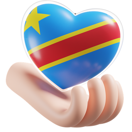 Democratic Republic of Congo Flag Heart Hand Care  3D Icon