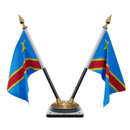 Demokratische Republik Kongo Doppelter (V) Tischflaggenständer  3D Icon