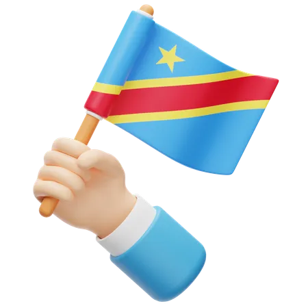 Demokratische Republik Kongo Flagge in der Hand  3D Icon