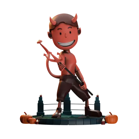 Demon Pose With Trident  3D Illustration