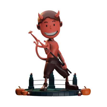 Demon Pose With Trident  3D Illustration