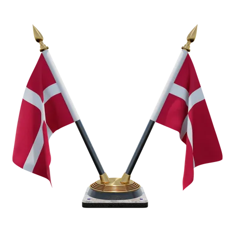 Denmark Double Desk Flag Stand  3D Illustration