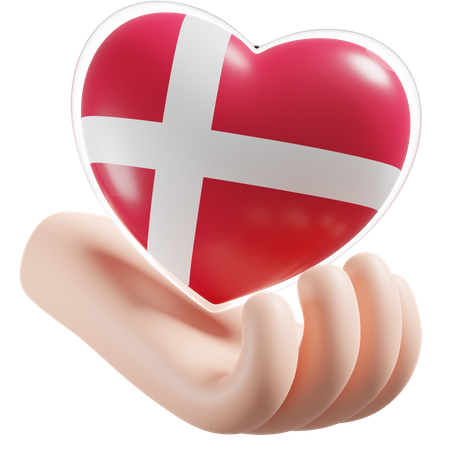 Denmark Flag Heart Hand Care  3D Icon