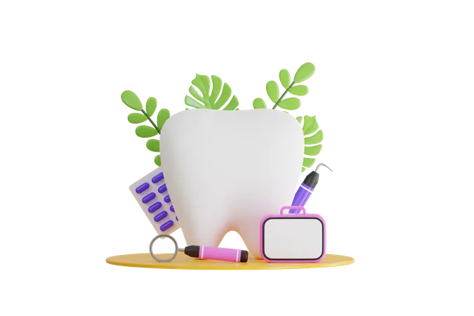 3 D Illustration Of Teeth With Dental Care Equipment Dentist Medical Equipment 3D Icon