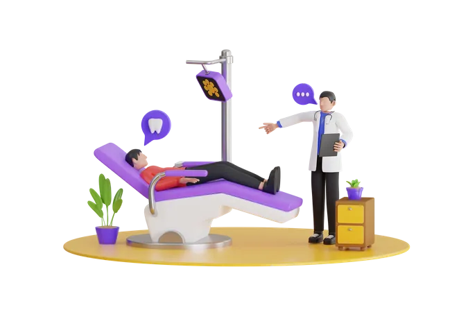 Male Dentists Examining Male Patient Lying In Chair Dental Doctor In Uniform Treating Human Teeth Using Medical Equipment 3 D Illustration 3D Icon