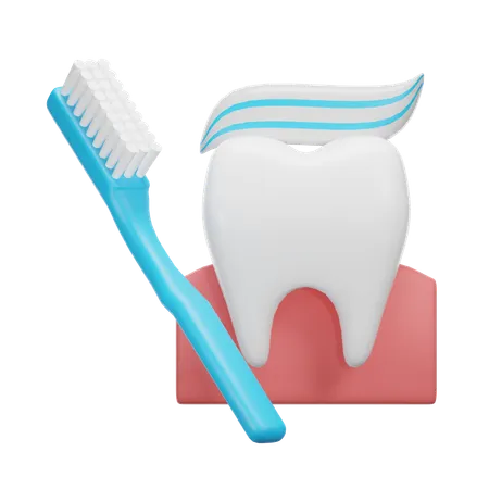 Dente com escova de dentes  3D Icon