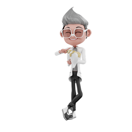 Dentist character holding teeth  3D Illustration