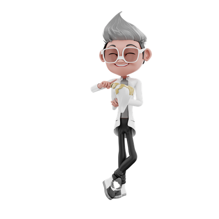 Dentist character holding teeth 3D Illustration