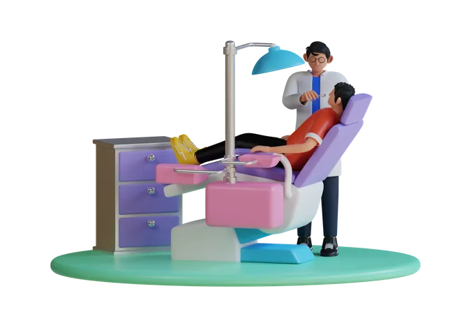 Dentist checking patient's teeth sitting with open mouth  3D Illustration