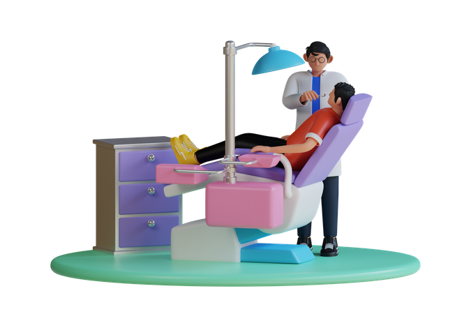 Dentist checking patient's teeth sitting with open mouth  3D Illustration