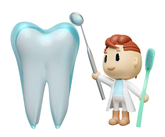 Dentist cleaning tooth  3D Illustration