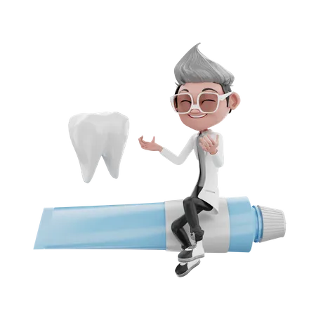 Dentist doctor giving advice on toothpaste and toothbrush  3D Illustration