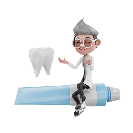 Dentist doctor giving advice on toothpaste and toothbrush 3D Illustration