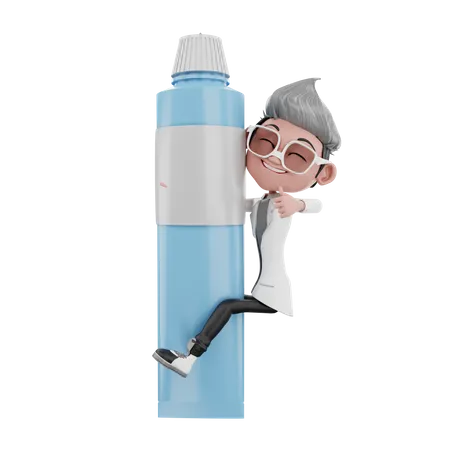 Dentist doctor hugging to toothpaste  3D Illustration