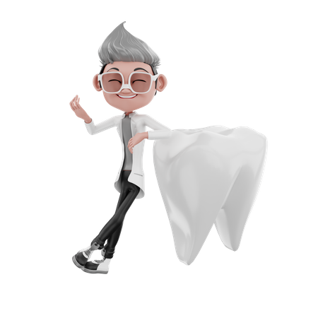 Dentist doctor leaning on tooth  3D Illustration