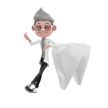 Dentist doctor leaning on tooth  3D Illustration