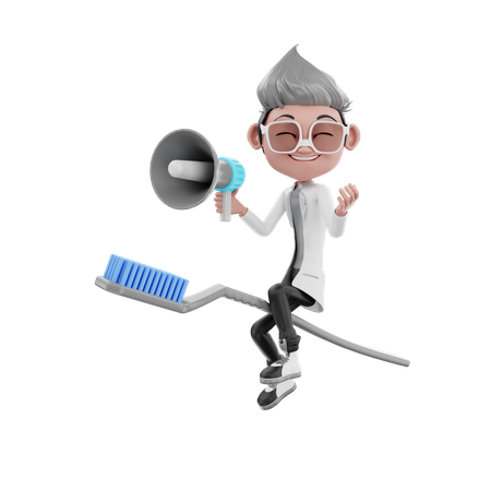 Dentist doctor seating on toothbrush to doing announcement 3D Illustration
