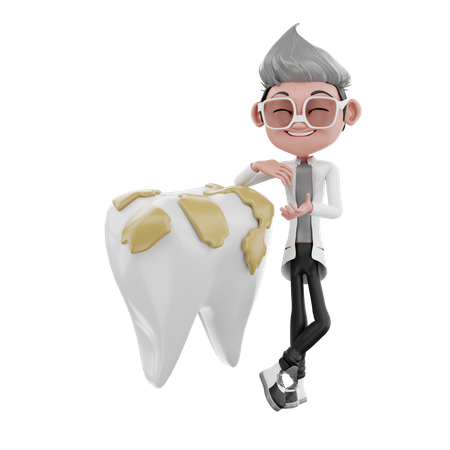 Dentist doctor standing behind on dirty tooth  3D Illustration