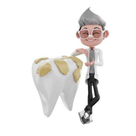 Dentist doctor standing behind on dirty tooth  3D Illustration