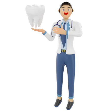 Dentist showing healthy tooth  3D Illustration