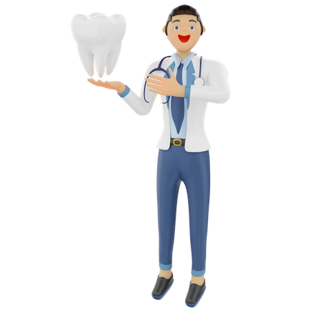 Dentist showing healthy tooth 3D Illustration