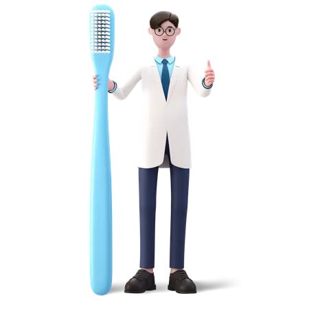 Dentist standing with brush  3D Illustration