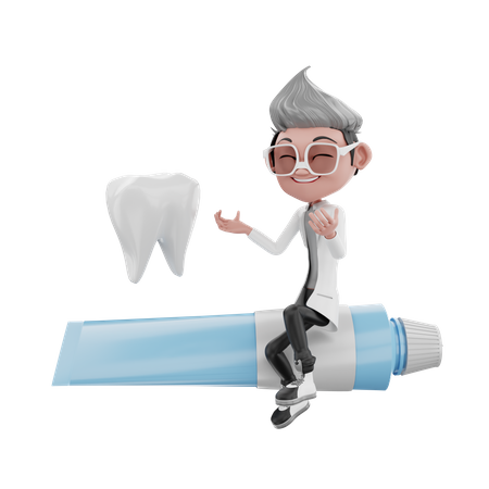 Médico dentista dando consejos sobre pasta de dientes y cepillo de dientes  3D Illustration