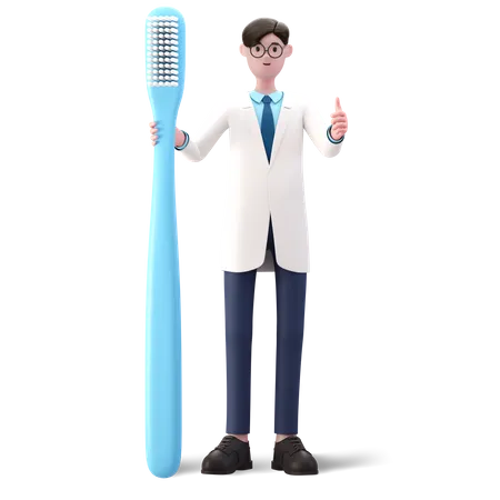 Dentista em pé com escova  3D Illustration