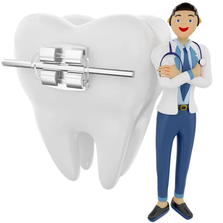 Dentista mostrando aparatos dentales  3D Illustration