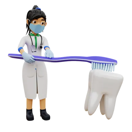 Dentista feminina sugerindo escovar os dentes regularmente  3D Illustration