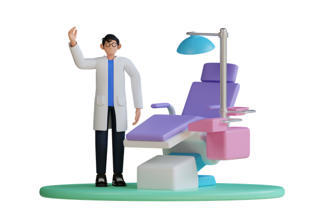 Dentista na clínica  3D Illustration