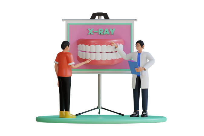 Dentistas que demuestran la radiografía de la mandíbula del paciente  3D Illustration
