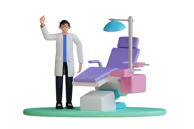 Dentiste en clinique  3D Illustration