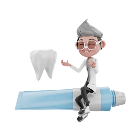 Médecin dentiste donnant des conseils sur le dentifrice et la brosse à dents  3D Illustration