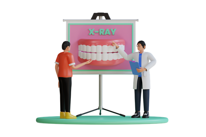 Dentistes démontrant une radiographie de la mâchoire d'un patient  3D Illustration