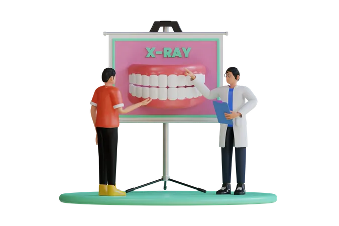 Dentistes démontrant une radiographie de la mâchoire d'un patient  3D Illustration