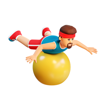 Deportista con pelota de fitness  3D Illustration
