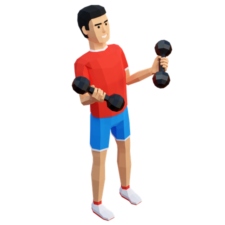 Deportista entrenando bíceps con mancuernas  3D Illustration
