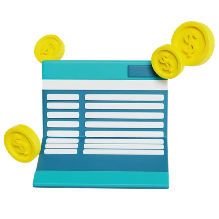 Deposit Slip With Dollar Coins  3D Icon