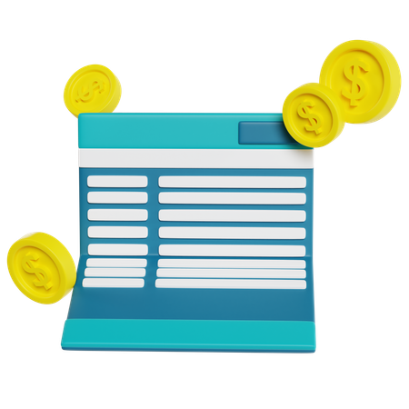 Deposit Slip With Dollar Coins  3D Icon